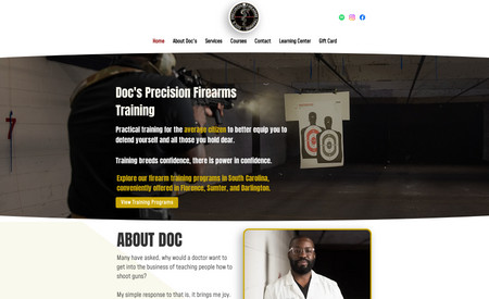 Doc's Precision: **Project Description:**\
This project involved redesigning and optimizing the website for Aaron, a professional firearms instructor based in South Carolina. The goal was to create an attractive website design and improve search engine visibility to attract more visitors and increase conversions.

The web design work included creating a modern, mobile-responsive layout with high-quality media and intuitive navigation. The SEO work involved conducting keyword research, optimizing meta tags and content, implementing internal linking, and setting up local SEO elements.

The result is a visually appealing website with improved search engine rankings, driving more relevant traffic and increasing conversions for Aaron's firearms training business in South Carolina.
