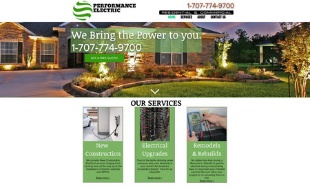Performance Electric: Small Electrician operation, looking for the basic features of a website to increase the simplicity of customers access to contact them.