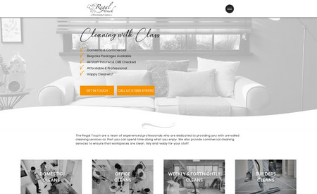 The Regal Touch: Custom website design for a cleaning company in Bedford, UK. All content on this website was sourced/ created by me: content & images
