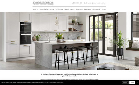 Kitchens Continental: The client sells kitchens that are high-end, so wanted a website that reflects this. We achieved this by ensuring there was plenty of whitespace, which then highlights the beauty of the kitchen images.