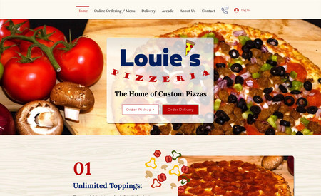 Louie's Pizzeria: Creative web design for a pizzeria
- Online Ordering Functionality
- Utilizes Wix Restaurants App
- Full Menu Online
- Fun Animations
- Creative Branding
- Call to action focused