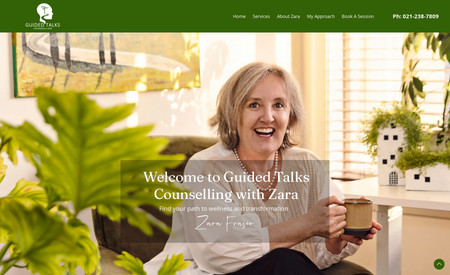 Guided Talks: Simple one-page website built on Wix Studio to generate leads for this new counselling business in Christchurch, NZ. 