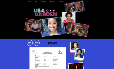 Lisa Darden: Lisa wanted a site that was filled with color but not overwhelming. And also showcased her work past and future. Using the jewel tones that reflected in her commercial work, I created a site that showed off her brand/personality but also her acting.