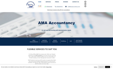 AMA Accountancy Ltd: New site built for this accountancy service to describe her services to potential clients.