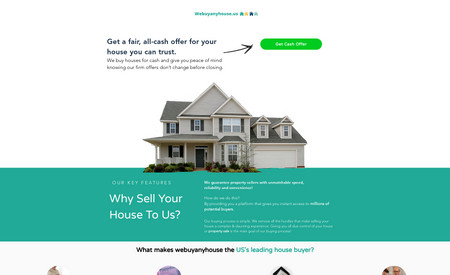 We buy any house: webuyanyhouse.us es un proyecto innovador con una oferta unica; Comprar tu casa en 7 dias!. Desarrollamos el customer journey asi como optimizacion de SEO