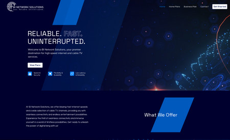 BI Network Solutions: Dark theme website with custom graphics