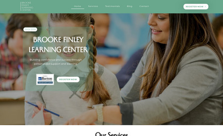 Brooke Finley Learning Centre: Learning centre website with calendar booking for classes and testimonial.