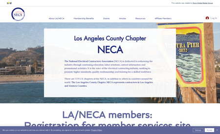 LA NECA: The Los Angeles County chapter of the National Electrical Contractors Association wanted to set themselves apart from other chapters, so I designed a new logo for them and a new website for them on Editor X.  

This site included a comprehensive content management system, as well as a custom sign up feature that allows them to collect very specific information from site members when they sign up.