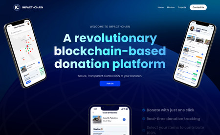 Impact-Chain: Impact Chain's website is designed to highlight their mission of fostering positive change through transparent and secure donations. Visitors are encouraged to participate as volunteers or donors, supporting various causes like environmental conservation, human rights, and poverty alleviation. The platform offers intuitive donation options with real-time tracking and AI-powered recommendations. Utilizing blockchain technology, donors maintain control over their contributions, ensuring transparency. With a countdown for their upcoming app release, the site reflects their commitment to innovation. Overall, Impact Chain's website effectively communicates their vision and invites visitors to join their revolutionary donation platform.