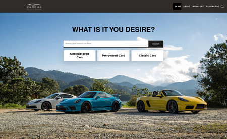 Karrus: An official website designed to showcase the extensive collection of luxury sports cars available for sale at our client's garage, catering to potential car collectors and enthusiasts.