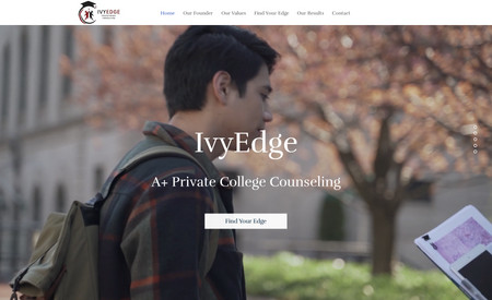 IvyEdge Educational Consulting: Educational Consulting - Tailored to Ivy League (and top-notch) College Prospects, complete with high resolution photos, videos, and contact form submission. Logo was created, for basic branding purposes