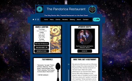 Pandorica Restaurant: Created website from the ground up. Fully-featured restaurant website with menu and events apps. Animation and Easter eggs.