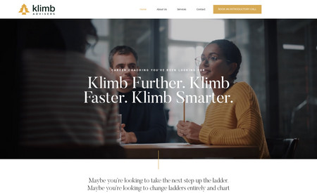 Klimb Advisors: A website design for a business coach with an editorial and elegant aesthetic. 