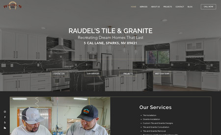 Raudel'sTile&Granite: We revamped Raudel's Tile & Granite's website and logo with a fresh new look. We transferred them from Wordpress over to Wix. Included in their package we gathered video/photo footage and headshots, written content, and got them a few domain names. We set up email hosting, their Google business account, and now run an SEO and Social Media Campaign as well.