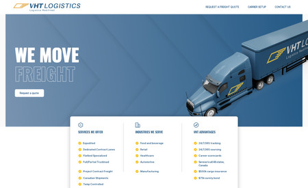 VHT Logistics: Our recent project for VHT Logistics, a leading logistics and freight company, is a perfect example of our expertise in action. This case study offers an insight into our process, showcasing why we are the first choice for businesses looking to enhance their online presence on the Wix platform.

Procedure for Creating the VHT Logistics Website:

1. Objective Identification:
   - Our goal was to design a website that effectively highlights VHT Logistics' services and industry expertise.

2. Target Audience Analysis:
   - We focused on the logistics and transportation industry, targeting businesses in need of reliable freight solutions.

3. Website Design and UX:
   - We created a clean, professional layout, ensuring the website was both aesthetically pleasing and easy to navigate.
   - Emphasized UX to facilitate quick access to key services like freight quote requests and carrier setup.

4. Content Development:
   - Crafted engaging, informative content outlining VHT Logistics' range of services and industry sectors served.
   - Incorporated visuals and graphics that resonated with the logistics industry.

5. Platform Utilization:
   - Leveraged the capabilities of Wix to develop a robust, responsive, and feature-rich website.

6. SEO Strategy:
   - Implemented SEO best practices to improve the website’s visibility and search engine ranking.

7. Quality Assurance:
   - Conducted thorough testing across various devices and browsers to ensure optimal performance.

8. Launch and Marketing:
   - Strategically launched the website with an accompanying digital marketing campaign to maximize exposure and reach.

9. Continuous Improvement:
   - Set up analytics for ongoing performance monitoring and user feedback collection for future enhancements.

Conclusion:
As the leading Wix Patriots Agency, with a global reputation and a portfolio of over 1500 satisfied clients, we are committed to delivering unparalleled web design and digital marketing services. Our work on the VHT Logistics website exemplifies our dedication to creating customized, impactful Wix websites. Ready to transform your digital presence with a website that drives results? Contact us today, and let’s embark on a journey to digital excellence together.