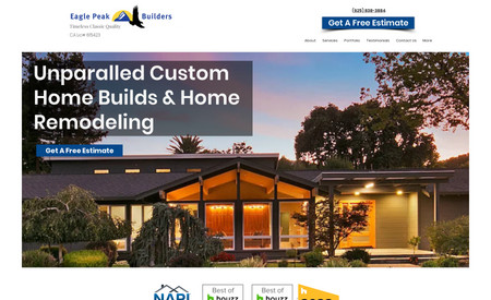 Eagle Peak Builders: Eagle Peak's original WordPress site was difficult to navigate and was missing a clear conversion path for prospective clients. Additionally, none of the images were optimized and were slow to load. 

We migrated the site over to Wix, refreshed the design while keeping the Clien't preferred color scheme, added clear CTAs (call-to-action), a landing page for lead generation and a thank you page. We also optimized all photos and created a stunning portfolio for prospective clients.