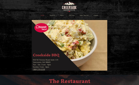 Creekside BBQ: Redesigned BBQ Restaurant site for this incredible new business