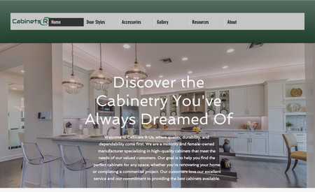CRUS: Cabinets R Us is a cabinet manufacturer based in Anaheim, California. It may not appear this way, but there are many things that are not visible to the eye. Every image on this site has Alt Text behind it. All 78 steps of the WIX SEO work were included in the design. We are about to launch a more aggressive national SEO campaign.  All the images are of complete kitchens with their products.