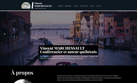 Vincent Marchessault conférencier: Création d'un site Internet pour un conférencier canadien.