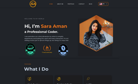 Sara Aman Portfolio : Hi, I'm Sara Aman, and my portfolio website is a reflection of my skills and expertise in software programming, graphic design, website design, and SEO. When designing the website, I wanted to create a clean and modern design that would highlight my work and projects in a way that was easy to navigate and engaging for visitors.

On the website, you'll find a well-organized portfolio section showcasing my best work, with detailed descriptions of each project and high-quality images that demonstrate my design and programming skills. Additionally, there's a section highlighting my skills and services, where I've provided clear and concise descriptions of each.
