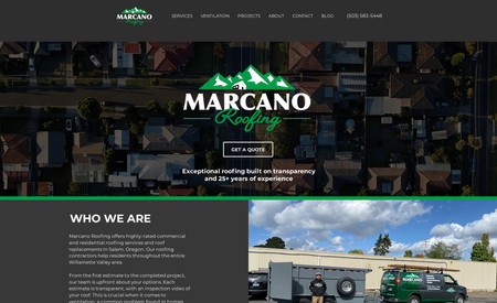 Marcano Roofing: Full website design with regular maintenance.