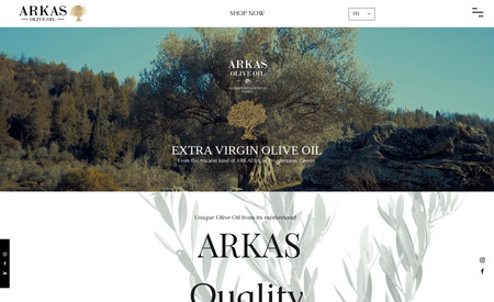 Arkas Olive Oil: This Editor X website presents a high in polyphenols Olive oil from Arkadia, Greece. It has a clean look that inspires the desired mental attributes of a clean, healthy, natural product. 
