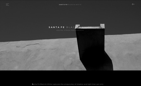 Santa Fe B&W: Website Development  |  Identity  |  Ecommerce - This online digital photography website offers some of the finest black and white photography from the beautiful areas in and around the City Different. Available as download only, customers can choose from four collections for either personal or commercial rights usage. Also available are elegant notecards from MOO.com, purchasable and fulfilled through the site's ecommerce module and vendor affiliation with MOO.com.