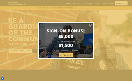 Lexington VA Police: Recruitment website for local police department. Also assisted with a Google Ads campaign and Facebook/Instagram ads.