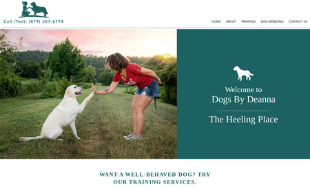 Advanced Website - Dogs by Deanna: Professional dog trainer and breeder. Advanced website with contact form and integrated google maps for location and contact info. 