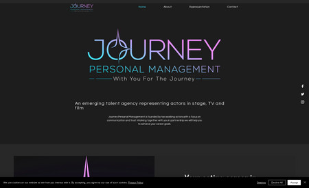 Journey Personal Management: We created the logo, copy and website for this emerging talent agency in Manchester. The pool of talent is displayed using dynamic pages driven by a database. Velo is used for final tweaks to functionality.