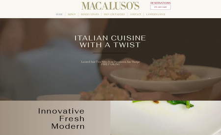 Macalusos: Currently a basic landing page website. Future upgrades include food menu and special events.
