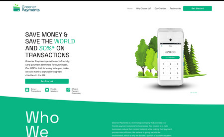 Greener Payments: A brochure website for a new fintech company based in the UK.