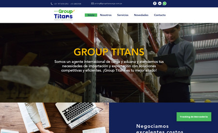 Group Titans Cargo: Website diseñado para brindar información de servicios de transporte de carga y genciamiento de aduana. A través del blog y el Newsletter se logra captar suscriptores y evaluar el nivel de interés que tienen para convertirlos en clientes.