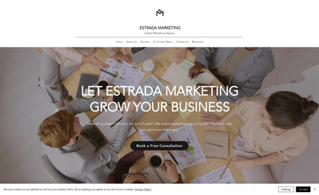 Estrada Marketing: Estrada Marketing proudly presents its own website, a testament to our belief in the power of digital presence and our expertise in crafting compelling online identities. Constructed with the versatile and user-friendly Wix platform, our website stands as a beacon of our innovative approach to digital marketing solutions.

Our website embodies our identity and mission - making digital marketing accessible and understandable to small businesses. Our journey, values, and goals are presented through a carefully curated brand strategy, with a logo, color palette, and font design that encapsulates our brand essence.

The heart of our website lies in its strategy and execution. Crafted meticulously with an optimized content and SEO strategy, it serves as a platform to showcase our services, insights, and successes. The website is fully integrated with essential SEO platforms such as Google Search Console, Bing Webmaster, and SEMrush, ensuring enhanced visibility and reach.

The website further demonstrates our capabilities in marketing automation strategy and execution. Analytics tags have been strategically placed, and detailed monthly reporting is enabled, providing rich insights into visitor behavior and site performance.

Our social media strategy is in sync with our website design, ensuring a consistent digital experience. Our email marketing strategy is also integrated, allowing us to effectively reach our audience with updates and offerings.

Moreover, our website showcases our brand assets - from business cards, email signatures, letterheads, to envelopes, demonstrating our ability to create cohesive and impactful brand materials.

Our blog section exhibits our knowledge and understanding of the digital marketing sphere, solidifying our position as thought leaders in the industry.

Our website, designed in-house, is not just our digital footprint, but also a demonstration of what we can achieve for your business. It reflects our commitment to innovate, strategize, and deliver digital marketing solutions that drive growth and success.