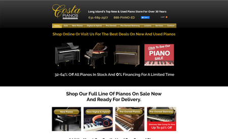 Costa Pianos Online Store: Writing and designing a website to both look good and be found on page 1 is what I do best. But adding pianos to a shopping cart is taking it to a whole other level. Suzanne from Costa and myself work very hard in screen share meetings, along with Wix representatives to get it all right and working properly, especially when it came to allocating shipping rates. The client is extremely happy with this site. I told her I was going to beat her competition both design wise and in SEO and I delivered just that, and for a lot less that what she expected to pay. 