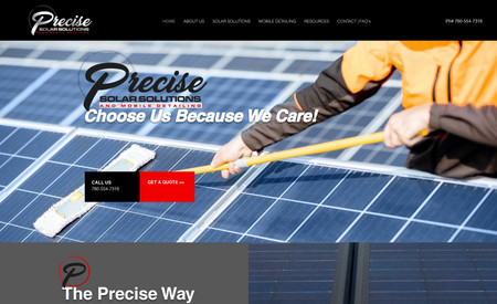 Precise Solar Mobile Detailing: Worked with client through full intake, design and implementation process for a new website for their mobile detailing business for solar panels and the solar industry. SEO, mobile optimization, forms and testing done prior to launching the website.
