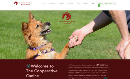 The Cooperative Canine: The Cooperative Canine needed to relate instantly that the training techniques they use are uniquely positive.  Images of the owner and of clients help to build trust and showing off the many certifications Telani has gained was also a must.  So far things are going great at The Cooperative Canine, as Telani and her business are are growing fast in her Nashville community.