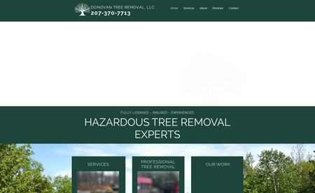 Donovan Tree Removal, LLC: A website for a local professional tree service provider. Including testimonials, photo gallery, services page, and contact form.