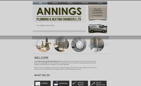 Annings Plumbing: Plumbers are very busy and this one is no exception. I created a site with linked email being set up to showcase their services and to enable them connect with their customers. 