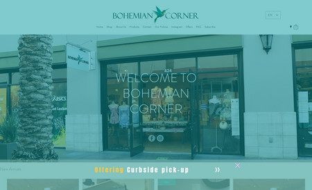 Bohemian Corner: Designed and created this website for Bohemian Corner shop in Plaza Palmera. Added muti-language translation option, Instagram feed. Created video to give a look and feel of store and Bohemian Corner's style. Store is set-up for selling online if wanted. A curbside pick-up pop up window for customers who still are hesitant to be out in public.