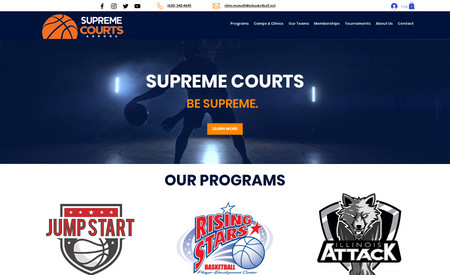 Supreme Courts Basketball: Designed advanced website for youth basketball facility that runs multiple training programs, leagues, and tournaments. Our designers utilized Wix bookings, signup forms, the payment process, and ensured the ability for our client to update the leagues and events on their own. Our team also does SEO for Supreme Courts Basketball. 