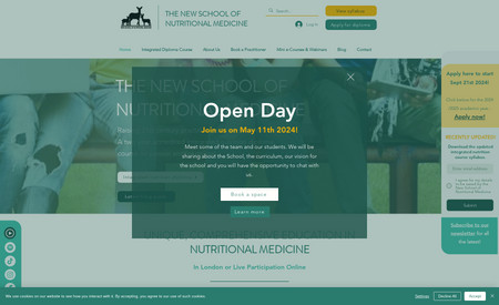 The New School of Nutritional Medicine: An interactive Nutritional Medicine University Course website tailored to taking complex course applications, booking events, generating subscriptions and promoting blog posts. 