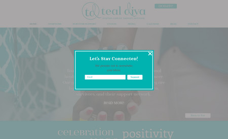tealdiva: Ovarian Cancer Non-Profit Support Website. This site features donations, blogs, and event design. Website and logo design by Hibiscus