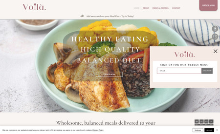 Voila: E-commerce website for a start-up in Hong Kong that provides calorie counted healthy diet meals delivered. 