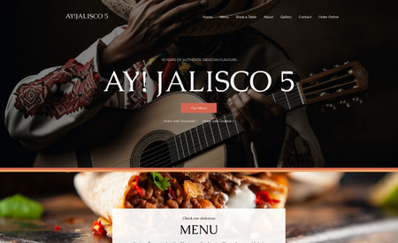 Ay! Jalisco: Classic Website designed from the scratch. On the cover photo, the idea of the guy playing guitar was taken from the logo and built in artificial intelligence.