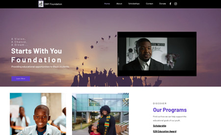 SWY Foundation: Website creation for SWY Foundation was done with graduates and parents in mind.  Creating an informative site with multiple pages and links to really provide a great user experiene