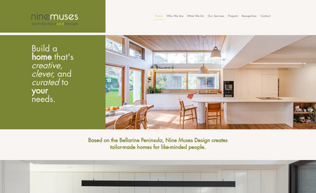 Nine Muses Architecture and Design: FRESH + INSPIRING // Site makeover for Nine Muses Architecture and Design to complement their existing branding and imagery.⁠
⁠
Local Architect/Interior Designer Jane Macrae designs beautiful, homes all around the Bellarine Peninsula in Australia. She creates happy places for families to *thrive* in - carefully tailoring each space to suit her lucky client's lifestyle and interests. ⁠
⁠
Working with her incredible design folio was a JOY✨⁠
⁠
The site design flows perfectly and reflects the business in every way. It has beautiful energy and the colours are just 👌 ⁠
⁠
LOVE.⁠