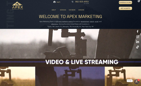 APEX MARKETING TEAM: Our site with a unique style landing page and then link to about for the clients that need more info.