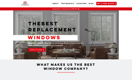 Performance Windows: We did complete redesign and development for this website and created landing pages for his 10 locations. 