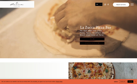 La Zucca: An elegant simple website for one of the best pizzerias in Paros Island in Greece.